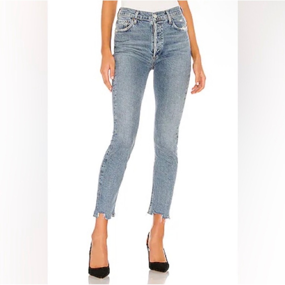 AGOLDE Nico High Rise Slim Jeans Rooted Light Wash Raw Hem Size 29